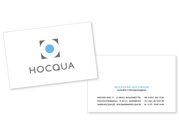 Hocqua Visitenkarte. Design einer Visitenkarte im Standartformat fuer Wolfgang Hockmann, Oldenburg