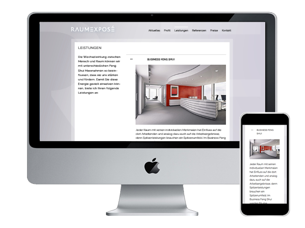 Responsive Website Gestaltung fuer Raumexposé, Architektur und Feng Shui Beratung aus der Schweiz
