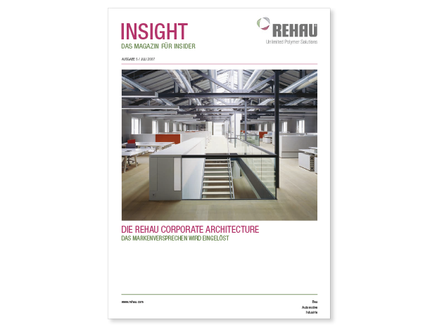 Magazin-Gestaltung fuer Weberwuerschinger Architekten Berlin. Insight Magazin der Rehau AG - Cover