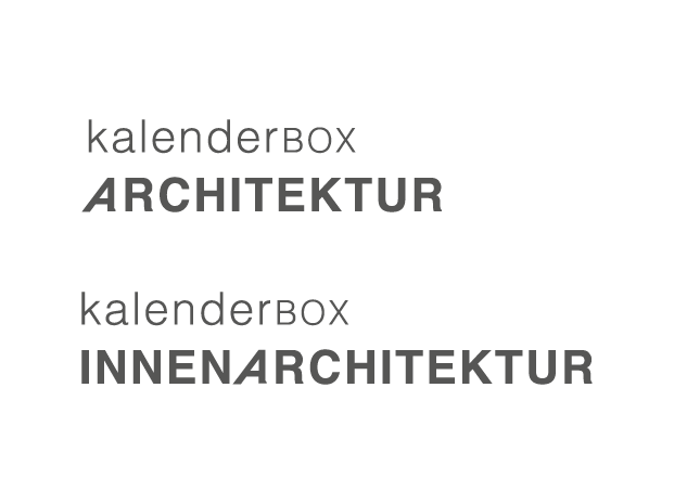Kalenderbox Architektur Gestaltung eines Schrift-Logos. Designerin Anja Bonkowski, Berlin